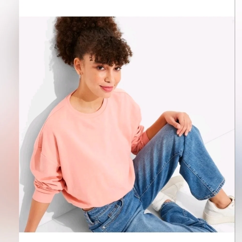 Wild Fable Women's Bubble Hem Sweatshirt Peach Orange